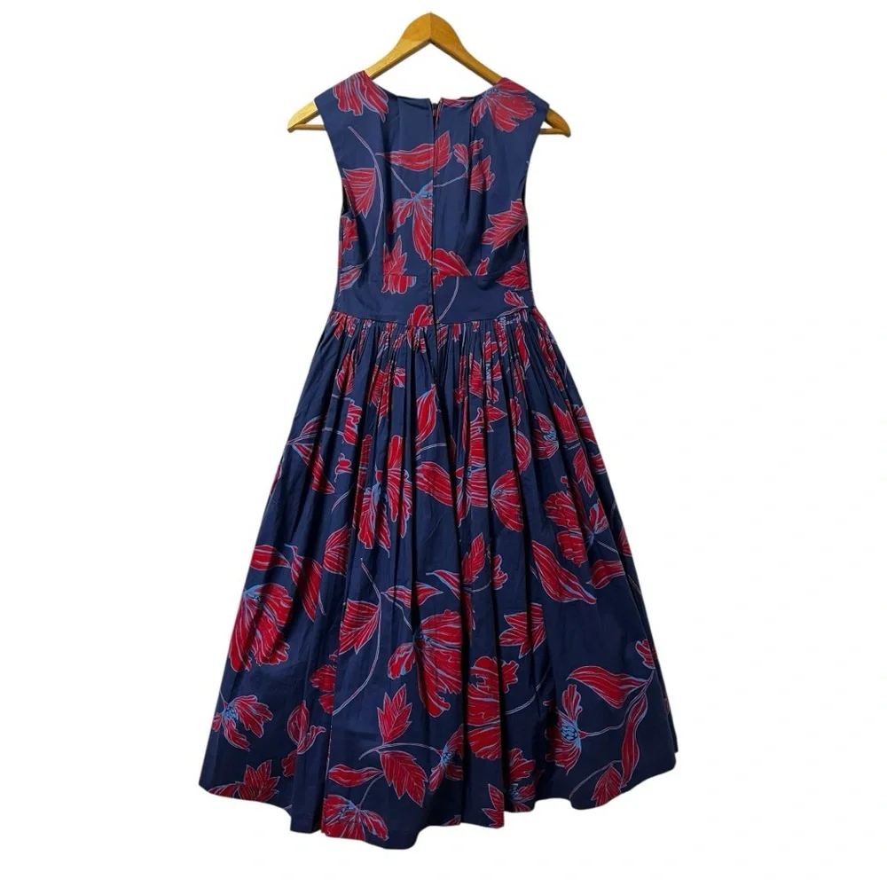 ModCloth Blue Fit & Flare Midi Dress Women’s 00 Sleeveless Lined Back Zip Retro - Picture 3 of 6